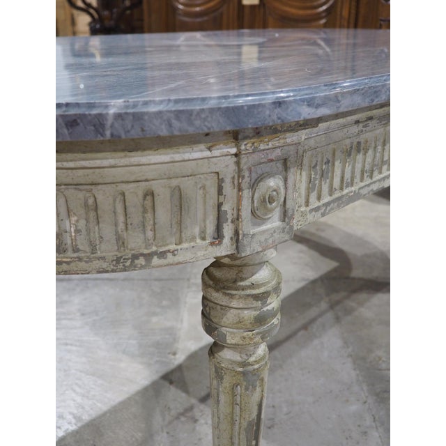French 19th Century French Painted Louis XVI Style Dining Table With Grey Marble Top For Sale - Image 3 of 18