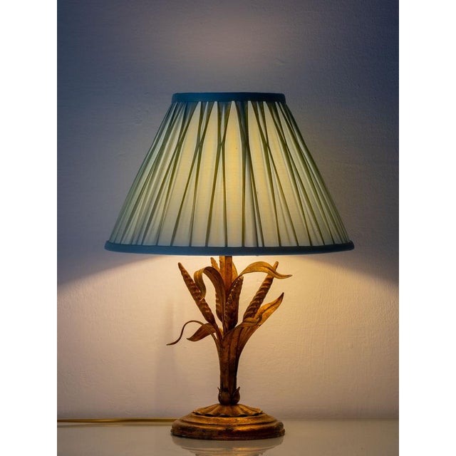 Hollywood Regency Vintage French Gilt Wheat Sheaf Table Lamp with New Silk Lampshade, 1950s For Sale - Image 3 of 18