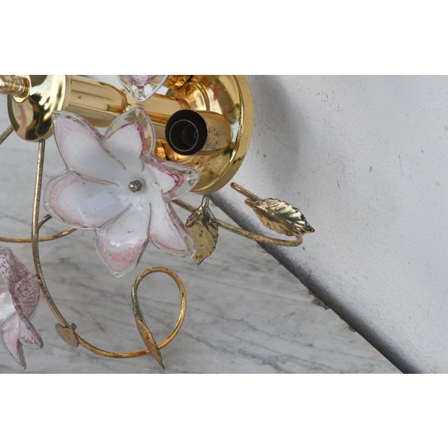 Vintage Charming Murano Ceiling Light Pink Flowers, 1970s For Sale - Image 6 of 13