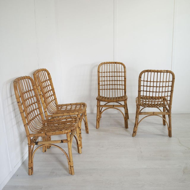 Wood Italian Bamboo Chairs in the style of Albini, 1960s, Set of 4 For Sale - Image 7 of 11
