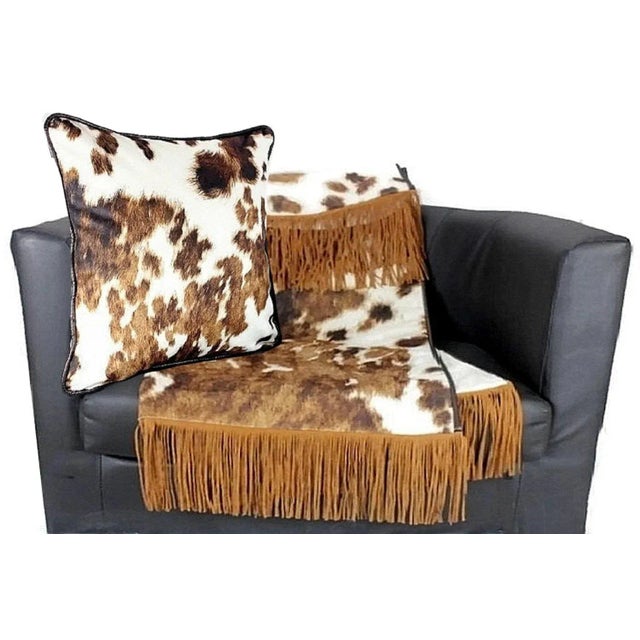 Kravet Cowhide Double Sided Velvet Pillow With Piping For Sale - Image 6 of 12