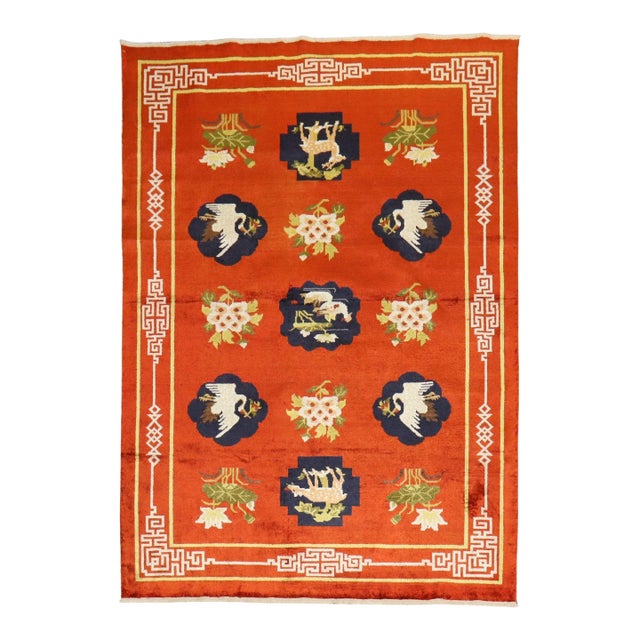 Late 20th Century Zabihi Collection Silk Chinese Pictorial Rug - 4'2" x 5'11" For Sale
