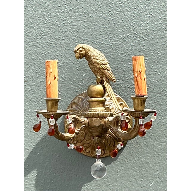 Vintage Brass and Crystal Parrot Sconce For Sale - Image 10 of 12