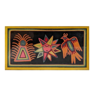 1980s Folk Art Framed Mola Hand Made Textile Sun Motif Wall Art For Sale