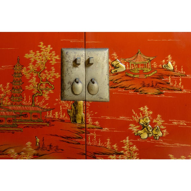 Wood Antique Red Asian Cabinet For Sale - Image 7 of 10