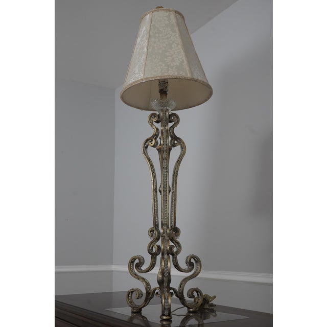 Age: Approx: 20 Years Old Details: Velvet Damask Shades Quality Construction Silver Leaf Finish Beaded Trim Work Heavy...
