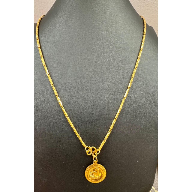 24 Karat Pure Gold Hand Made Yellow Gold Coin Necklace, 10.8 Gm, 18 Inch For Sale - Image 4 of 8