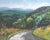 American mountain landscape, with lime green grass, pale blue sky. Realism, Impressionism, Americana, Traditional....