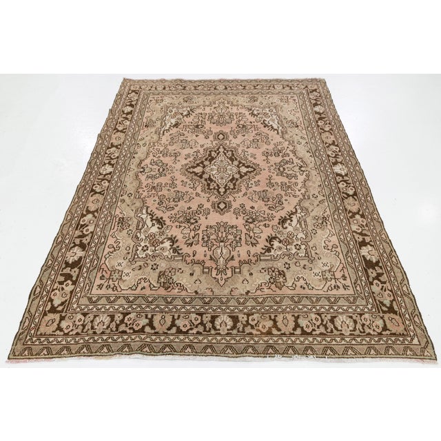 Textile Vintage Hand-Knot Turkish Oushak Area Rug in Soft Blush, Taupe, and Espresso Brown For Sale - Image 7 of 10