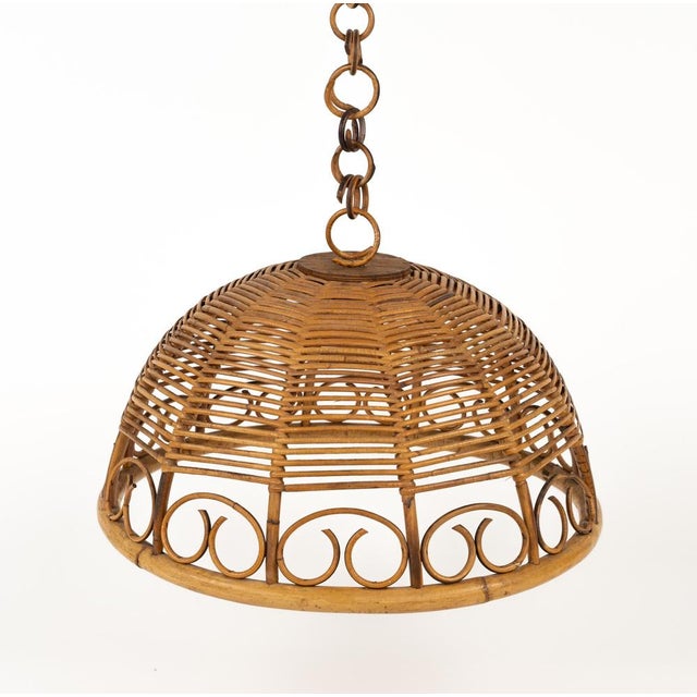1960s Mid-Century Rattan and Bamboo Pendant, Italy, 1960s For Sale - Image 5 of 15