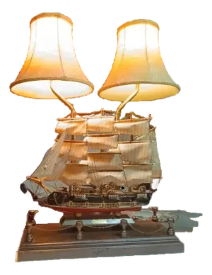 Rare Vintage Collectable Table Electric Ship Lamp Antique Bell Shape Shades