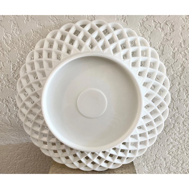 Fenton Art Glass Company Fenton Mid 20th-Century Shallow Large Milk Glass Bowl, Pattern C - Lacy Edge Collection For Sale - Image 4 of 13