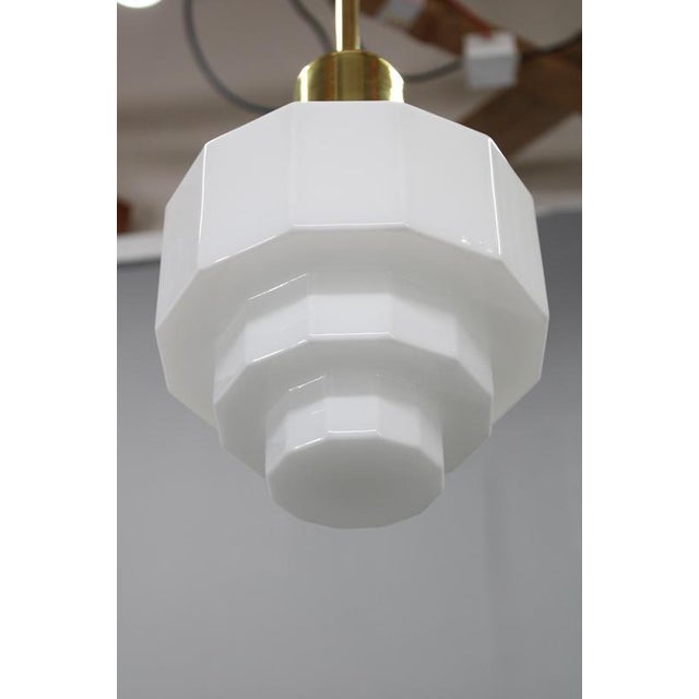 Art Deco Brass and Opaline Glass Pendant, Czechoslovakia, 1930s For Sale - Image 6 of 11