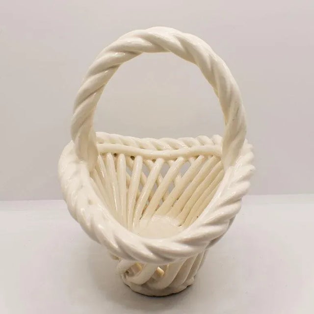 Ceramic White Trompe l'Oeil Ceramic Italian Basket For Sale - Image 7 of 8