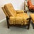 Jean Gillon Vintage Tan Vinyl and Walnut Armchair & Ottoman For Sale - Image 4 of 12