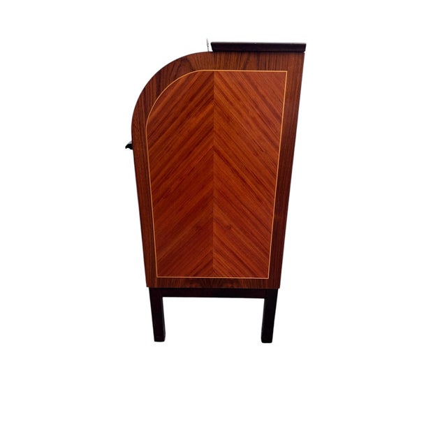 Swedish Roll-Top Secretary Desk Bookmatched Teak & Rosewood Attributed to Egon Ostergaard For Sale - Image 12 of 18