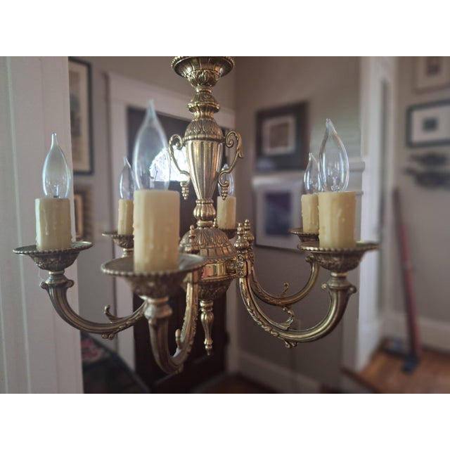 1990s French Empire Style 6 Arm Solid Brass Chandelier For Sale - Image 10 of 10