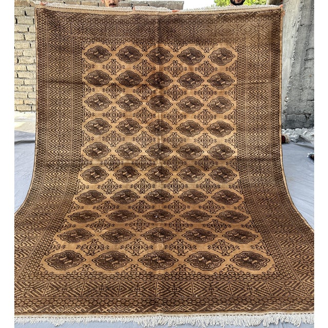 2000 - 2009 Terracotta Design Camel Turkmen Bokhara Hand-Knotted Wool Rug - 6'9" X 8'5" For Sale - Image 5 of 9