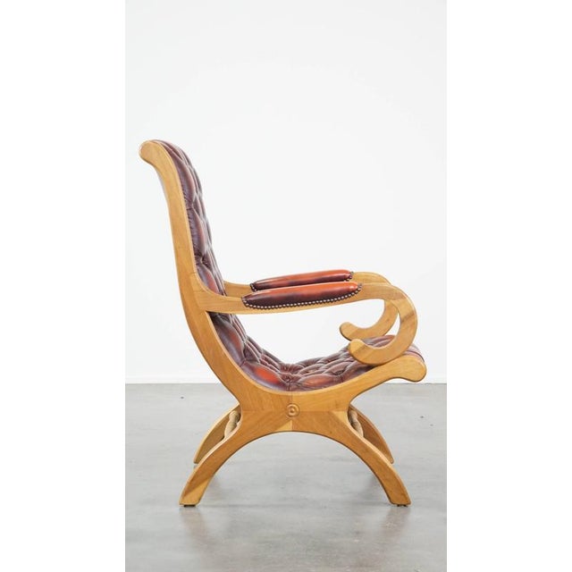 English Chesterfield Armchair in Cowhide Leather For Sale - Image 3 of 11
