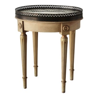 Mid 20th Century French Louis XVI Style Marble Oval Top Bouillotte Side Table For Sale