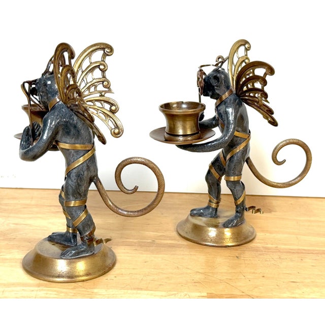 Pair Belle Époque Style Winged Monkey Masquerade Tragedy & Comedy Chambersticks For Sale - Image 11 of 17