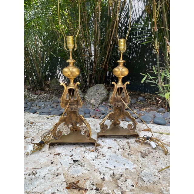 18th Century French Gilt Bronze Chenets Mounted as Lamps Circa 1750 - a Pair For Sale In Miami - Image 6 of 9