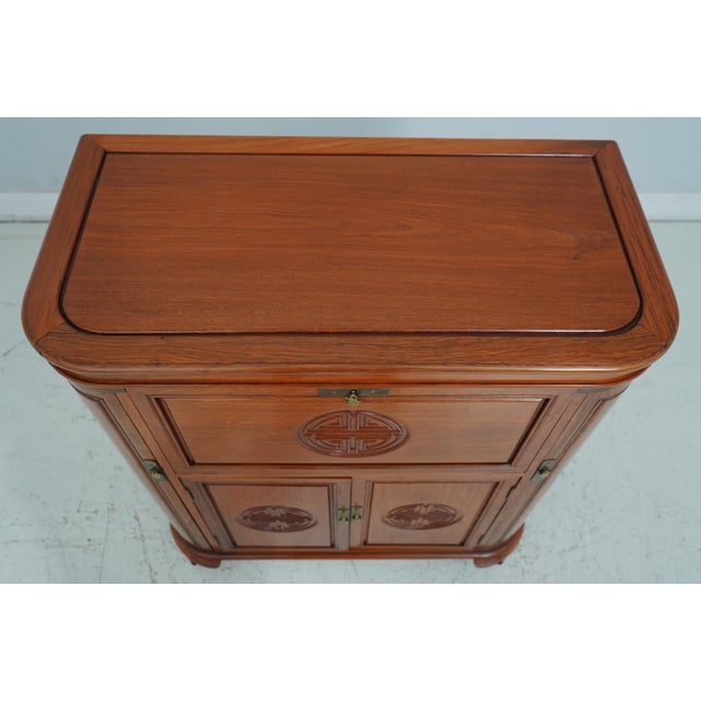 1950s Vintage Chinese Teak Carved Bar Cabinet For Sale - Image 5 of 12