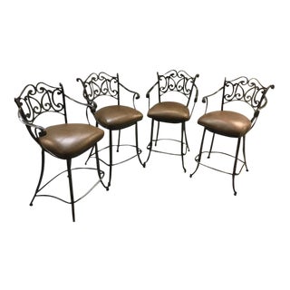 Ethan Allen Metal & Leather Bistro Barstools - Set of 4 For Sale