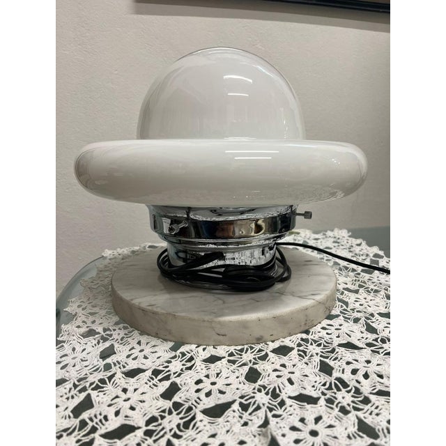 Space Age UFO Table Lamp in Steel with Marble and Opaline Glass, 1970s For Sale - Image 12 of 14