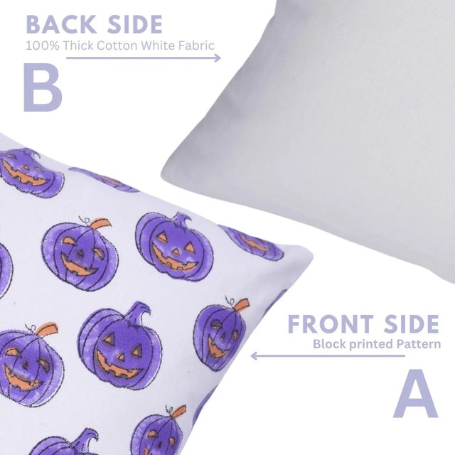 Not Yet Made - Made To Order Fabdivine Halloween Pumpkin Block Print Pillow Cover Handmade Cotton Throw Cushion for Festive Home Décor Size-14x36 For Sale - Image 5 of 6