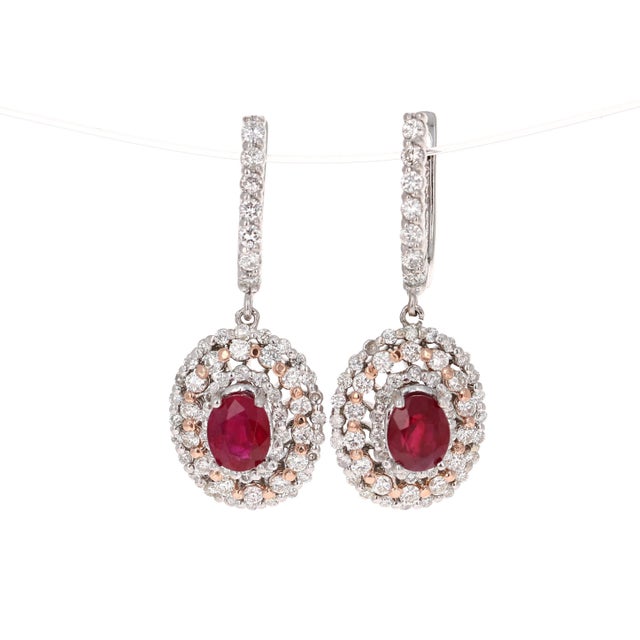 Contemporary Roshe Jewels Ruby Earrings, 3.55 Carats Ruby and Diamond Earrings in 14k Gold, A Pair For Sale - Image 3 of 6