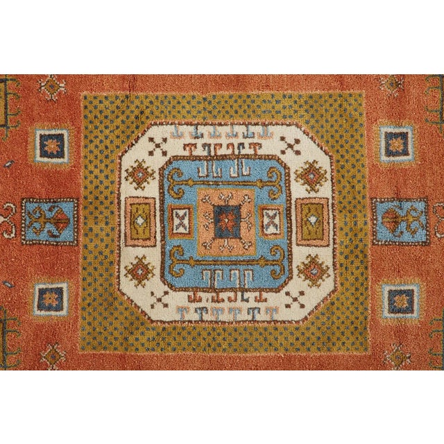 Mid 20th Century Tribal Pumpkin Orange Vintage Caucasian Kazak Rug For Sale - Image 5 of 13