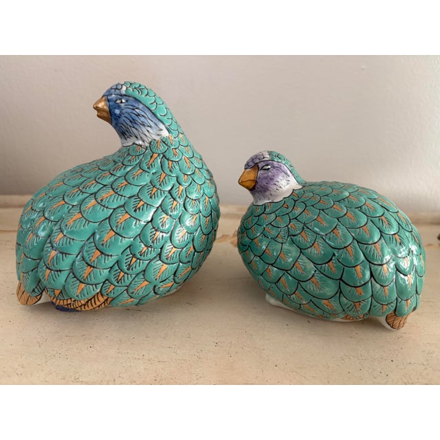 Late 20th Century Vintage Hand Painted Chinese Quail Statues - A Pair For Sale - Image 5 of 8