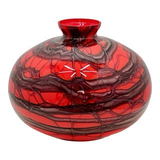 Unusual Large Size Antique Art Deco Czechoslovakian Hand Blown Art Glass Vase by Kralik - Circa 1920s For Sale