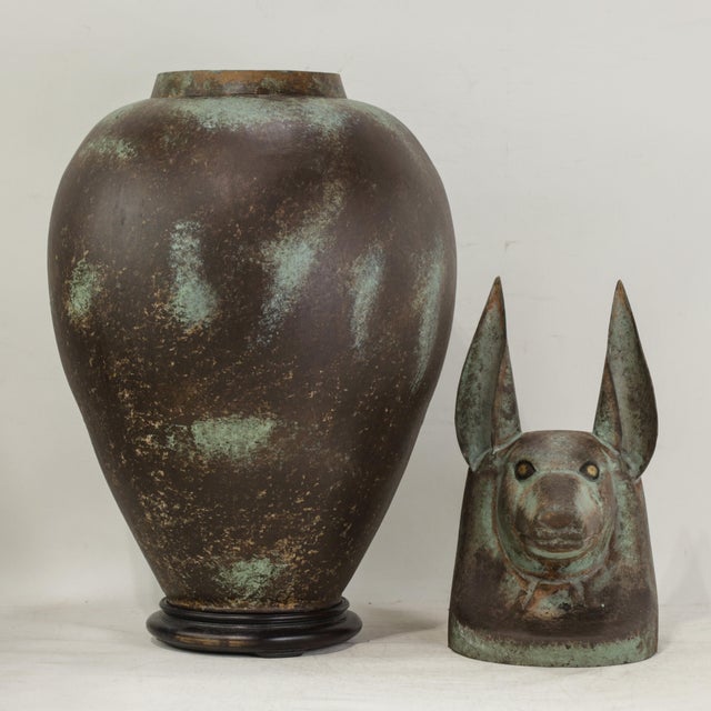 A Pair of Exquisite Vintage Hand-Forged Tin Canopy Jars Duamutf (Jackal) and Kebekhsenuf (Falcon) For Sale - Image 10 of 15