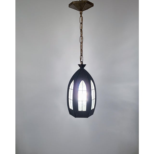 1940s Gothic Style Brass & Glass Pendant Light For Sale - Image 9 of 9