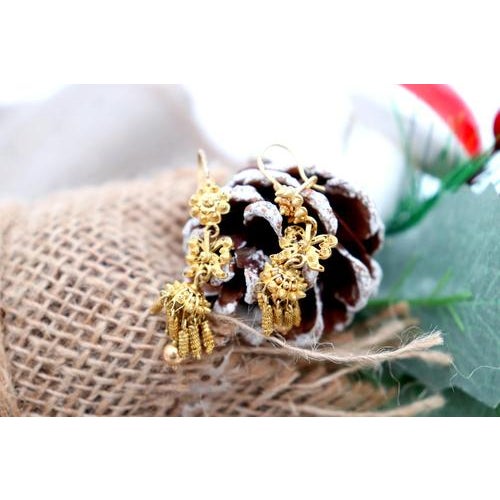 Gold Earrings with Pendant Reliefs, Set of 2 For Sale - Image 5 of 7