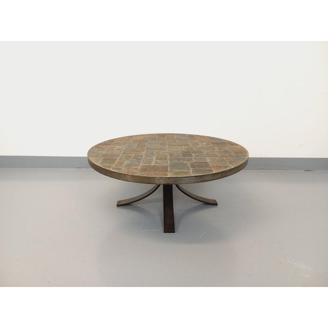 Vintage Brutalist Round Coffee Table in Metal and Slate, 1970s For Sale - Image 11 of 14