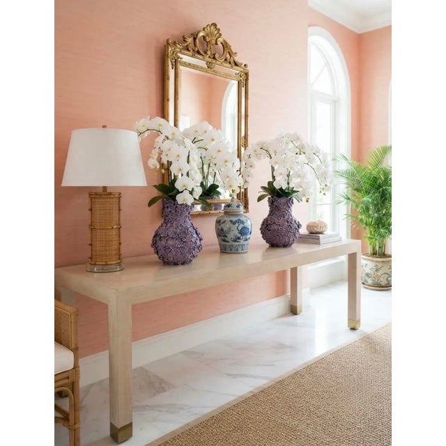 Pair of Vintage Italian Encrusted Floral Ceramic Vases in Dusty Lavender For Sale - Image 10 of 12