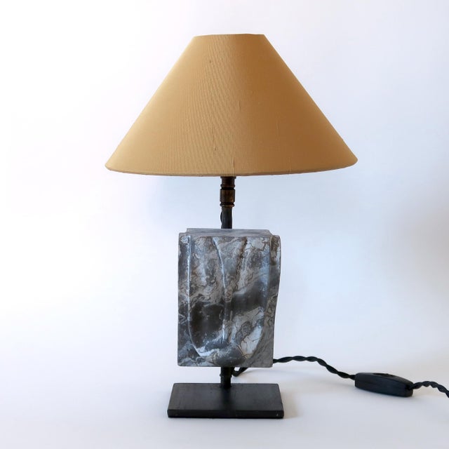 Neoclassical Faux Bardiglio Fragment Lamp With Gold Laminated Silk Faille Shade For Sale - Image 3 of 3