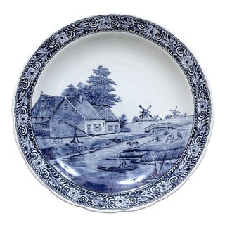 1940’s Belgian Boch Delft Blue Platter Signed J Sonneville For Sale
