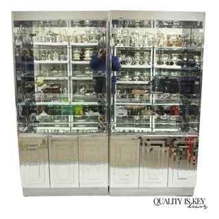 Vintage Hollywood Regency Mirrored Credenza Display Cabinets by Ello - A Pair For Sale