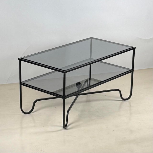 Metal Smoked Glass 'Entretoise' 2-Tier Cocktail Table by Design Frères For Sale - Image 7 of 10