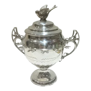 Antique Silver Plated Sugar Bowl Bird Final