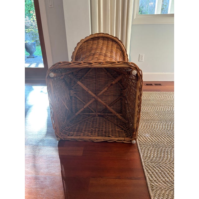 1960s 1960s Vintage Cottage Wicker Braided Rattan Arm Chairs With New Upholstery - Set of 2 For Sale - Image 5 of 10