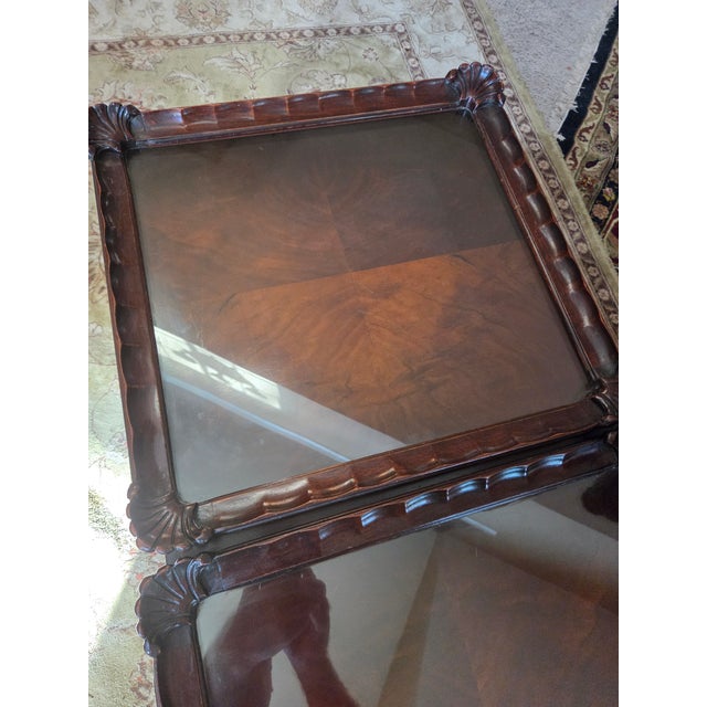 Wood Mid 20th Century Chippendale Carved Mahogany Glass Top Coffee Table For Sale - Image 7 of 16
