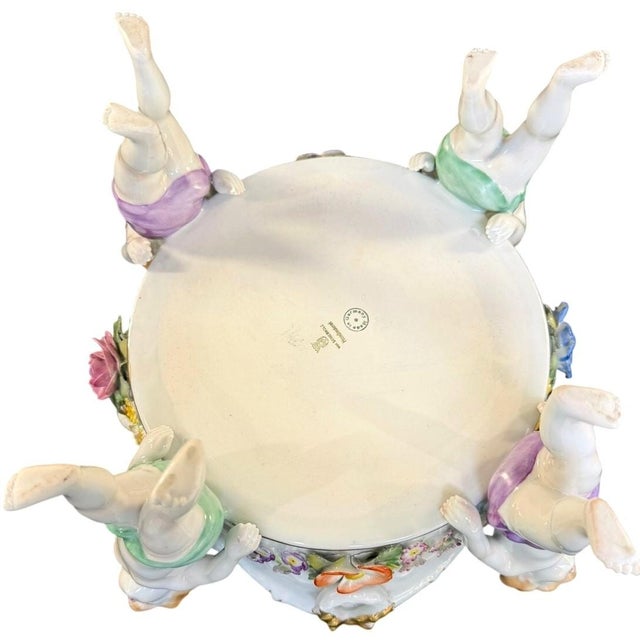 Rococo Von Schierholz Germany C. 1930–1945 Porcelain 4 Cherubs Handmalerei Centerpiece For Sale - Image 3 of 17
