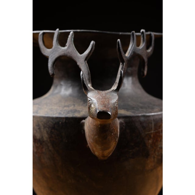 Vintage Cast Metal Pedestal Jardinière With Sculptural Stag Handles For Sale - Image 4 of 11