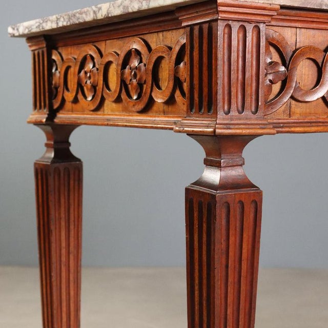 Brown Neoclassical Walnut Console with Marble Top For Sale - Image 8 of 13