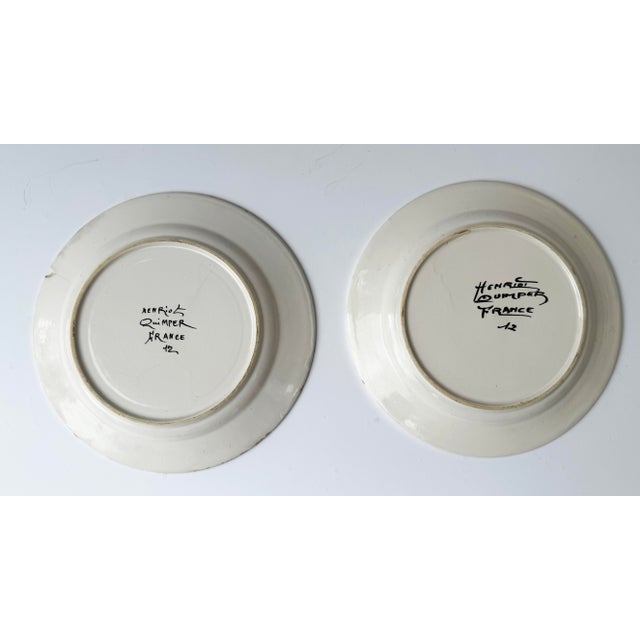 French Antique French Henriot Quimper Hand Painted Plates - A Pair For Sale - Image 3 of 5
